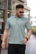 Erkek Yakalı Jakar Baskılı Kısa Kollu T-shirt resmi